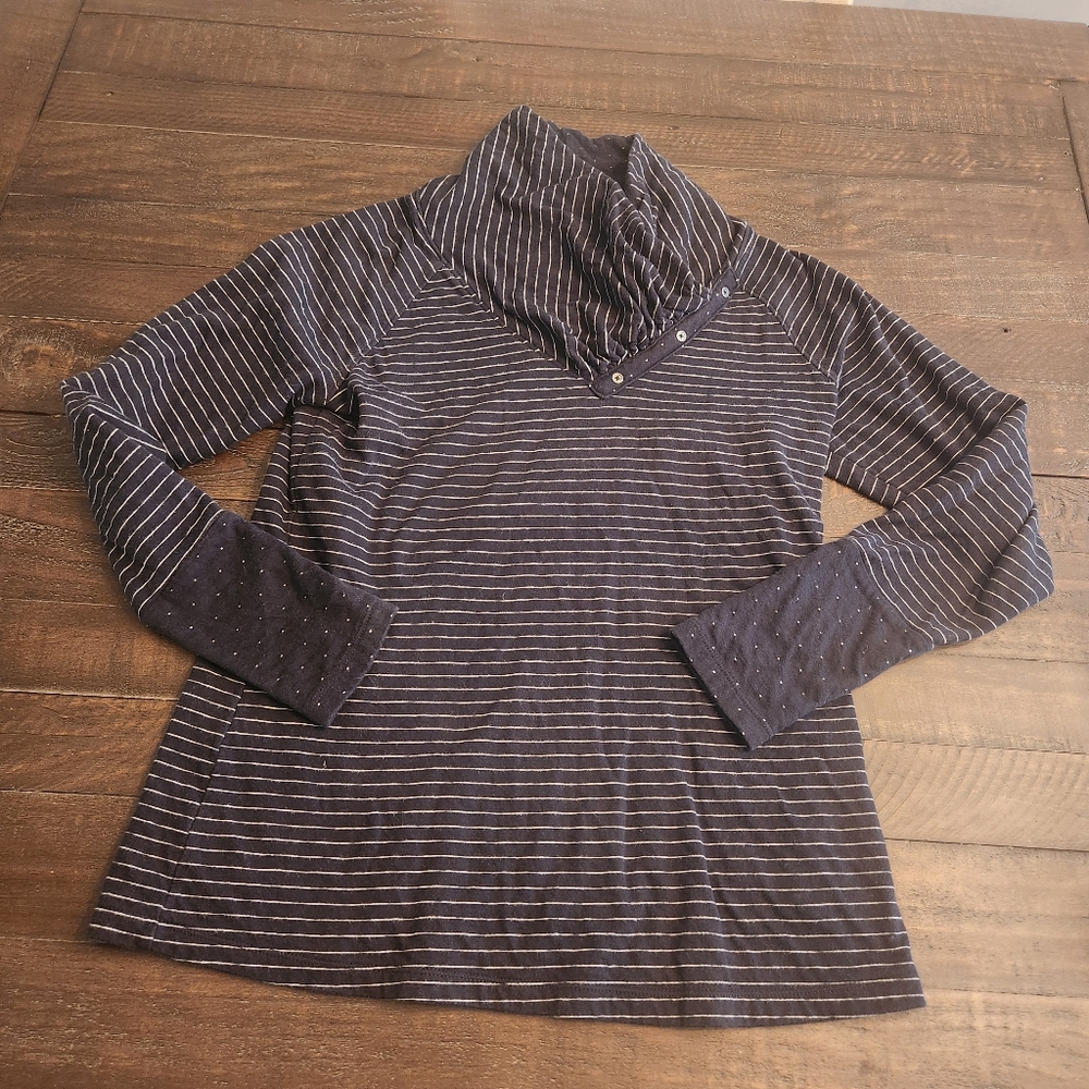 Columbia Mock Neck Striped Navy Long Sleeve Top